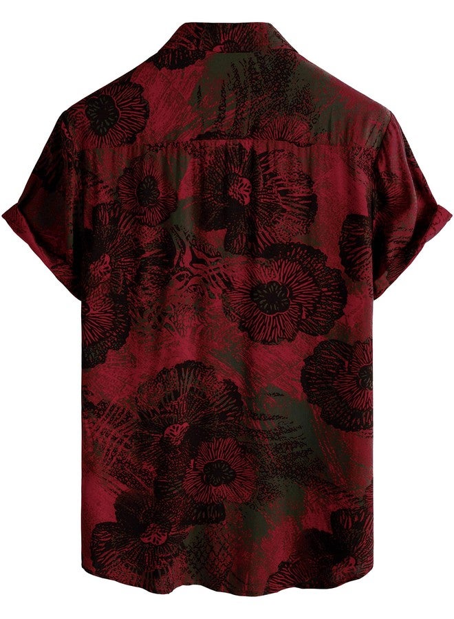 JOTOOK Mens Hawaiian Shirt Short Sleeve Button Down Tropical Shirts Casual Floral Summer Beach Shirt 3X-Large WineRed - Image 2